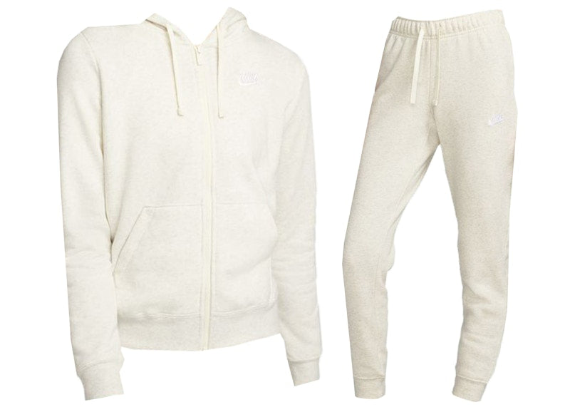 Nike Sportswear Club Fleece Full-Zip Hoodie & Joggers Set Oatmeal Heather/White