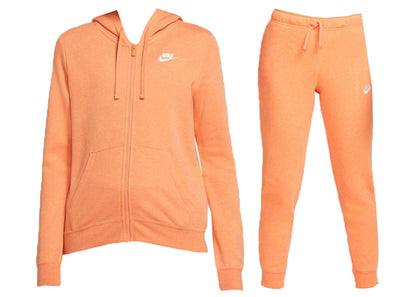 Nike Sportswear Club Fleece Full-Zip Hoodie & Joggers Set Orange Trance/Htr/White