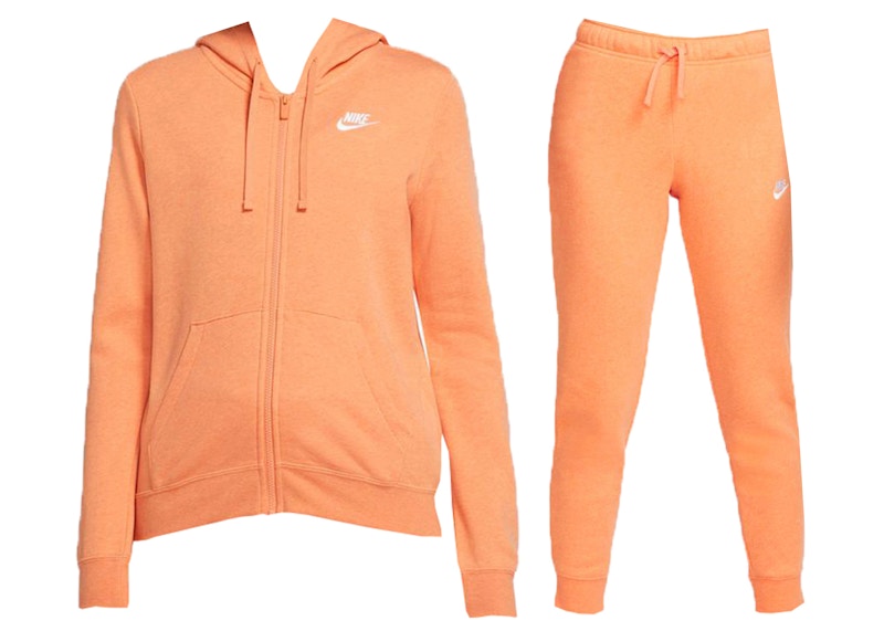 Nike Sportswear Club Fleece Full-Zip Hoodie & Joggers Set Orange Trance/Htr/White