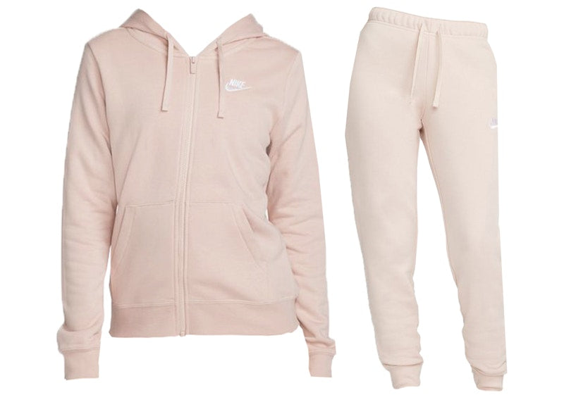 Nike Sportswear Club Fleece Full-Zip Hoodie & Joggers Set Pink Oxford/White