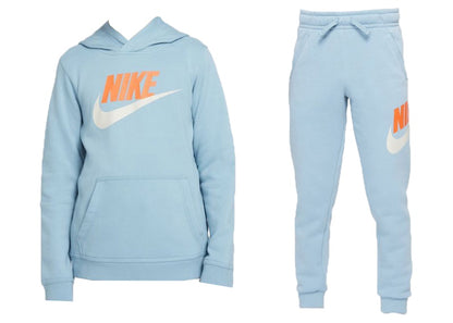 Nike Sportswear Club Fleece Pullover Hoodie & Pants Set Worn Blue/Rush Orange