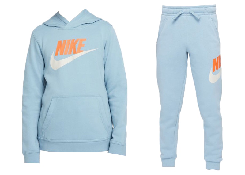 Nike Sportswear Club Fleece Pullover Hoodie & Pants Set Worn Blue/Rush Orange