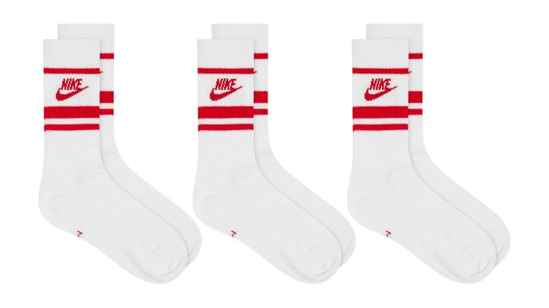 Nike Sportswear Essential Socks (3 Pack) White/University Red