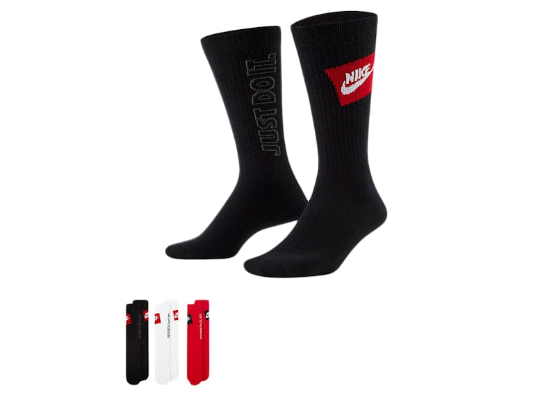 Nike Sportswear Everyday Essential Crew Socks (3 Pairs) Black/White/Red