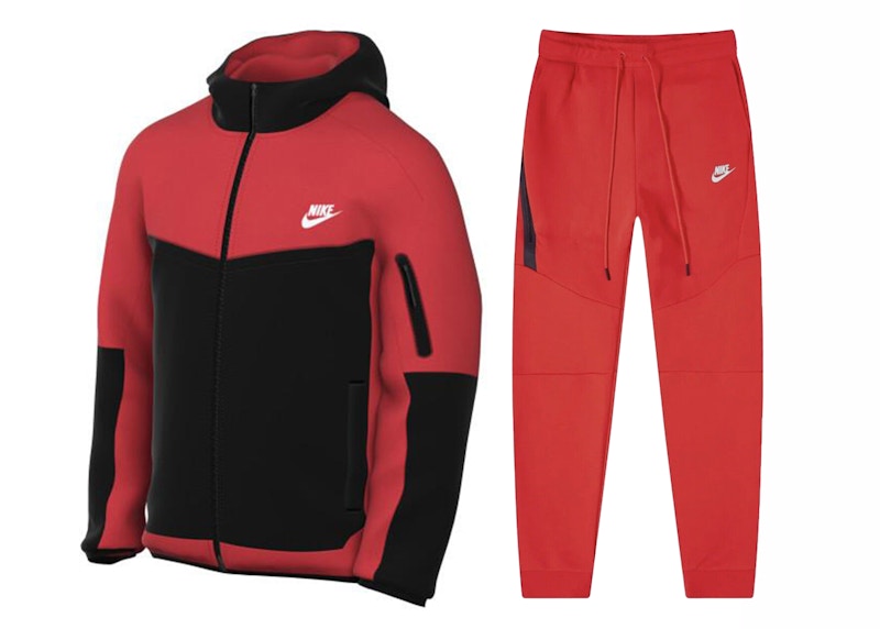 Nike Sportswear Tech Fleece Full Zip Hoodie & Joggers Set Light Crimson/Black/White