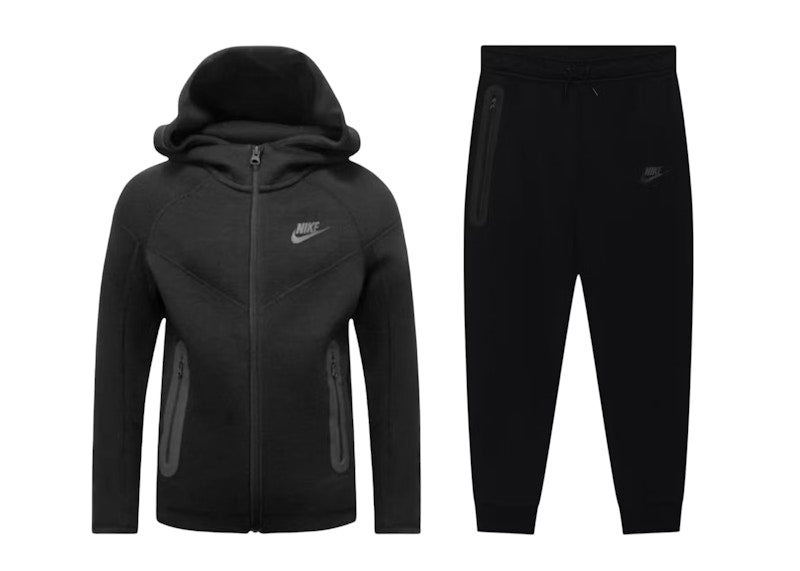 Nike Sportswear Tech Fleece Kids Full Zip Hoodie & Joggers Set Black