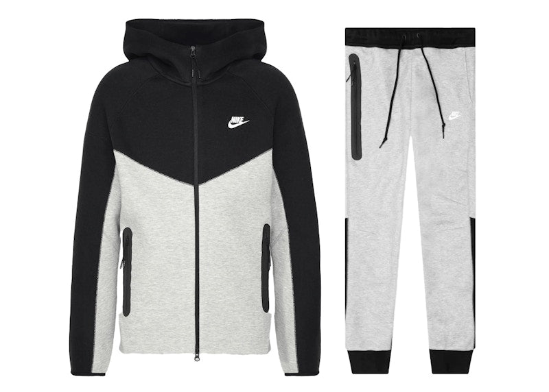 Nike Sportswear Tech Fleece Windrunner Full Zip Hoodie & Joggers Set Dark Grey Heather/Black/White