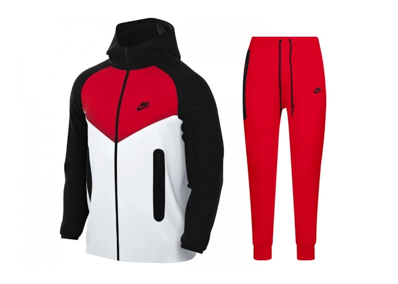Nike Sportswear Tech Fleece Windrunner Full Zip Hoodie & Joggers Set White/Red/Black