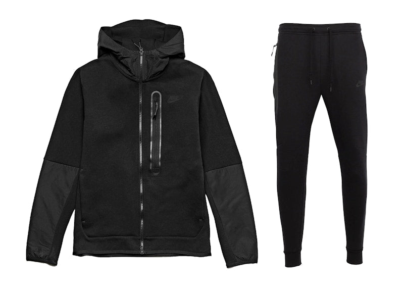 Nike Sportswear Tech Fleece Woven Full Zip Hoodie & Joggers Set Black