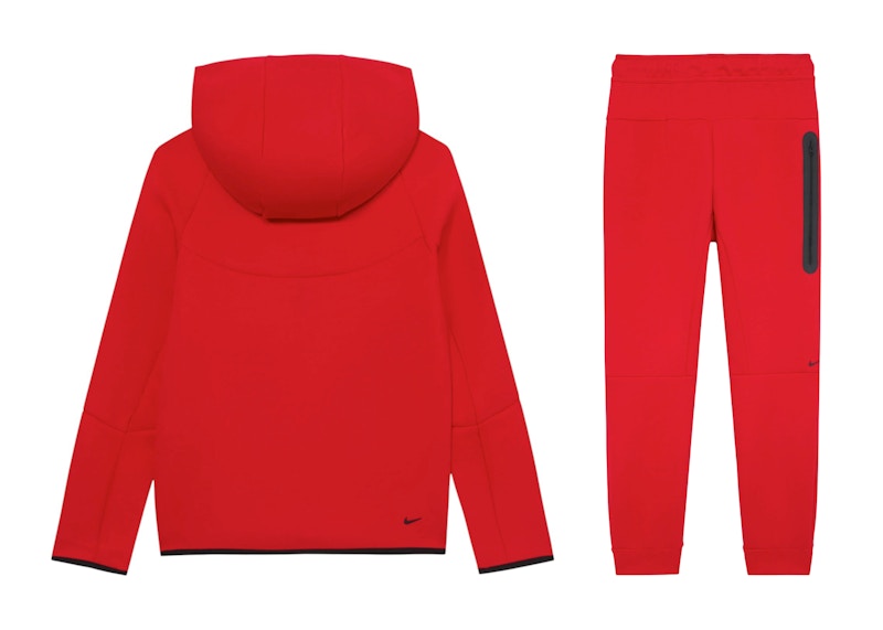 Nike Sportswear Kids Tech Fleece Full Zip Hoodie and Joggers Set Red/Black