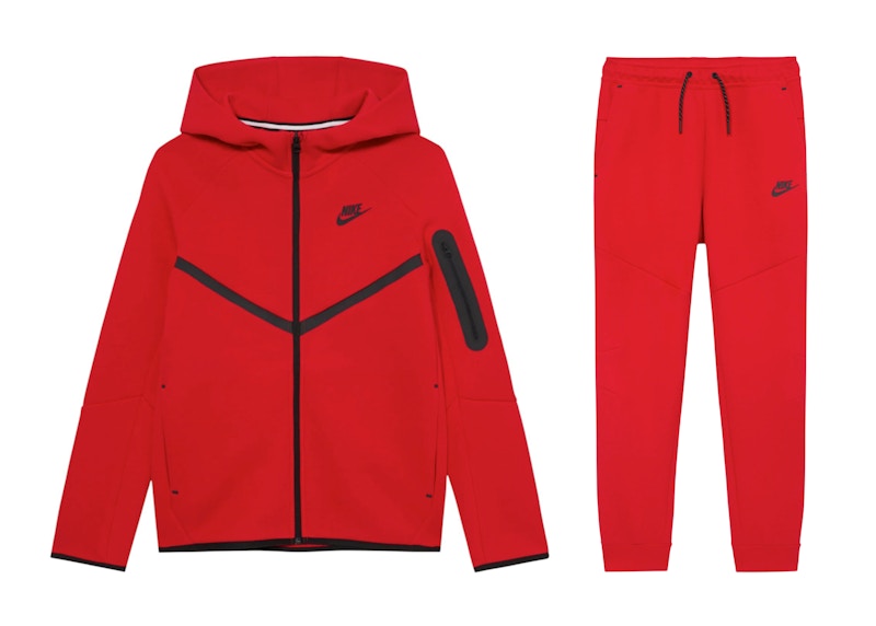 Nike Sportswear Kids Tech Fleece Full Zip Hoodie and Joggers Set Red/Black