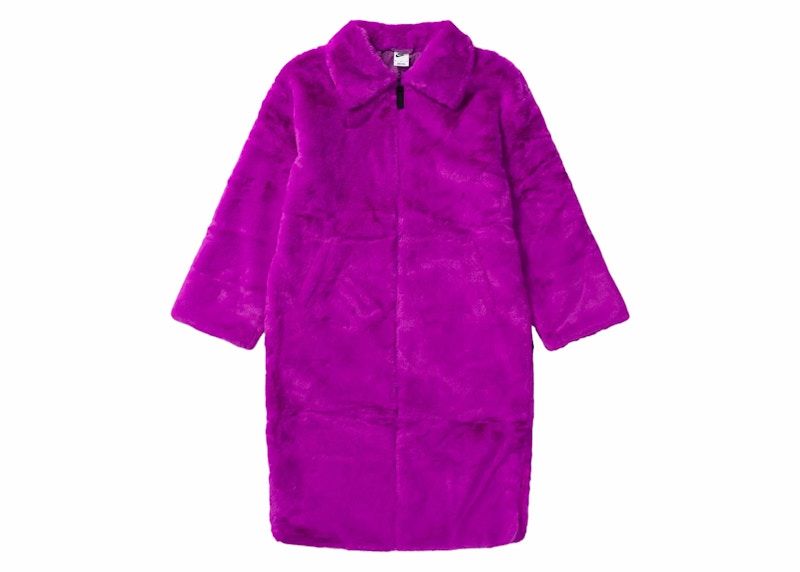 Nike Sportswear Women's Plush Faux Fur Swoosh Long Jacket Purple Velvet