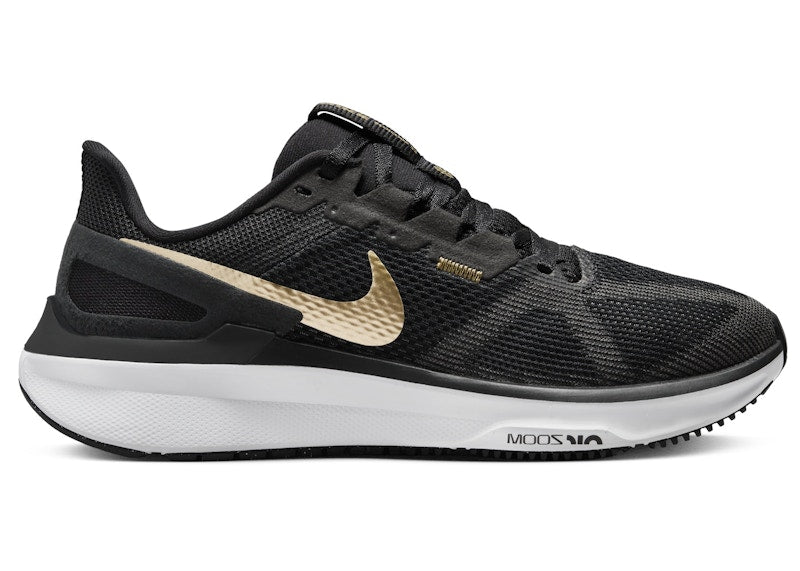 Nike Structure 25 Black White Dark Smoke Grey Metallic Gold (Women's)