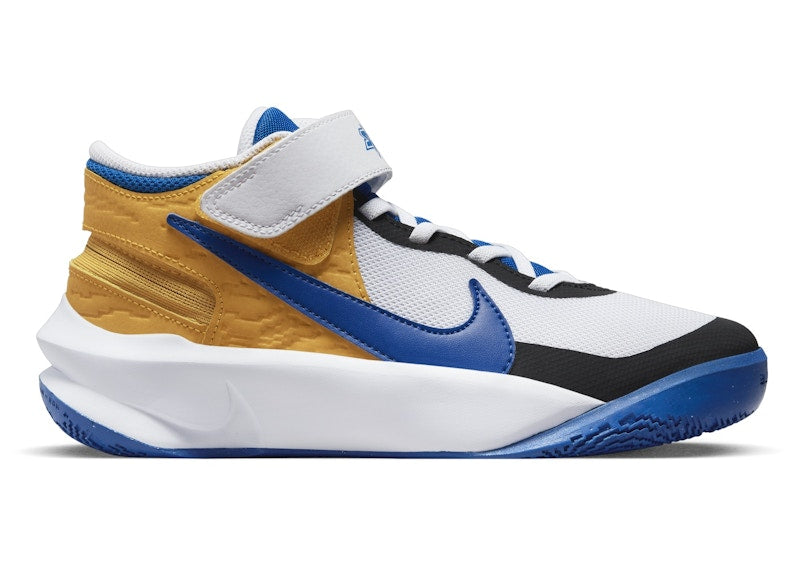Nike Team Hustle D 10 FlyEase White Yellow Ochre Game Royal (GS)