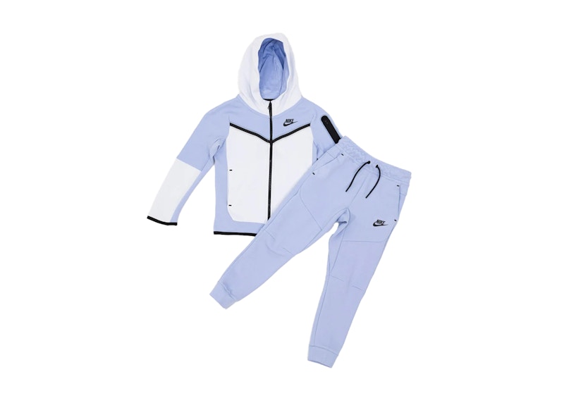 Nike Tech Fleece Youth Kids Full Zip Hoodie & Joggers Set Celestine Blue/White