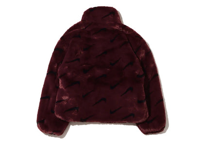 Nike Women's Printed Faux Fur Jacket (Asia Sizing) Burgundy Crush
