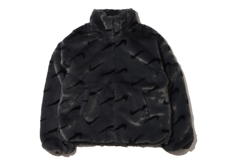 Nike Women's Printed Faux Fur Jacket (Asia Sizing) Dark Smoke Grey