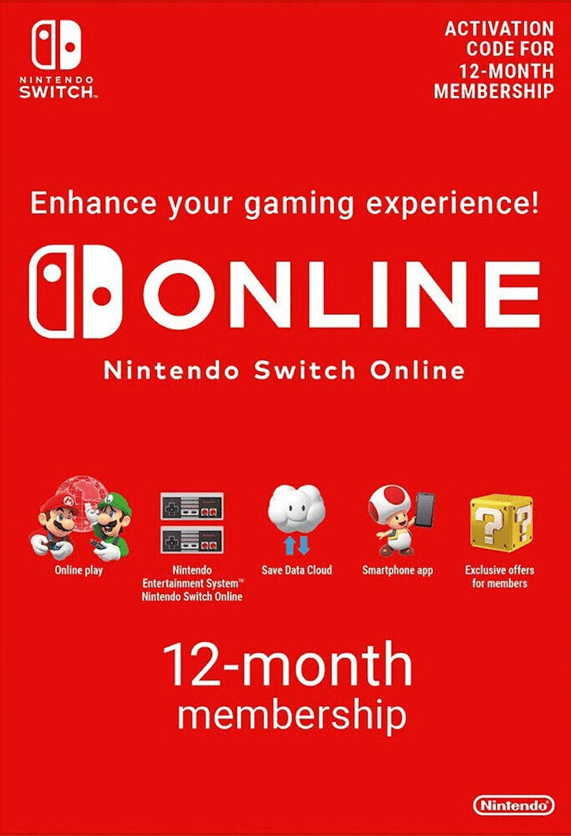 Nintendo Switch OLED with Online 12 Month Family Membership Bundle NS-HEGSKABAA Neon Blue/Neon Red