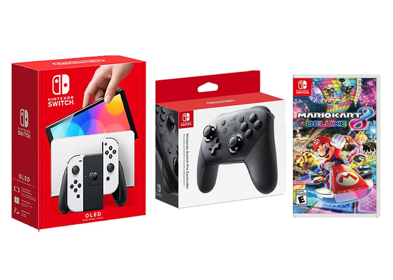 Nintendo Switch OLED with Pro Controller and Mario Kart 8 Deluxe Game Bundle NS-HEGSKAAAA White