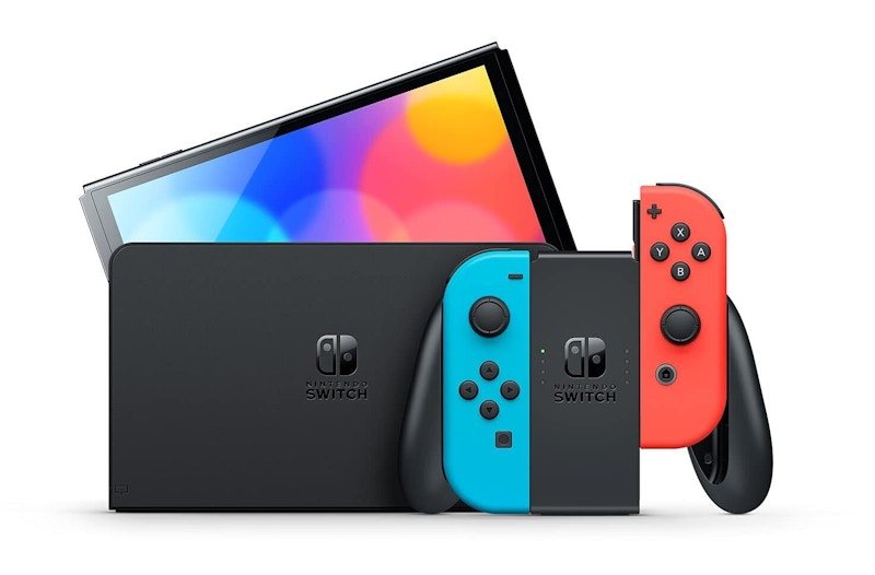 Nintendo Switch OLED with Pro Controller and Mario Kart 8 Deluxe Game Bundle NS-HEGSKABAA Neon Blue/Neon Red