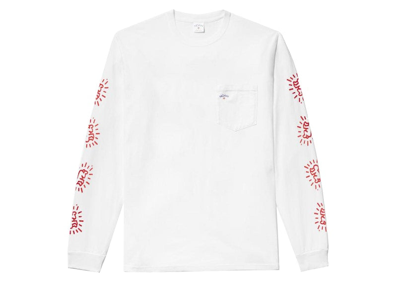 Noah Keith Haring Long Sleeve Pocket Tee White