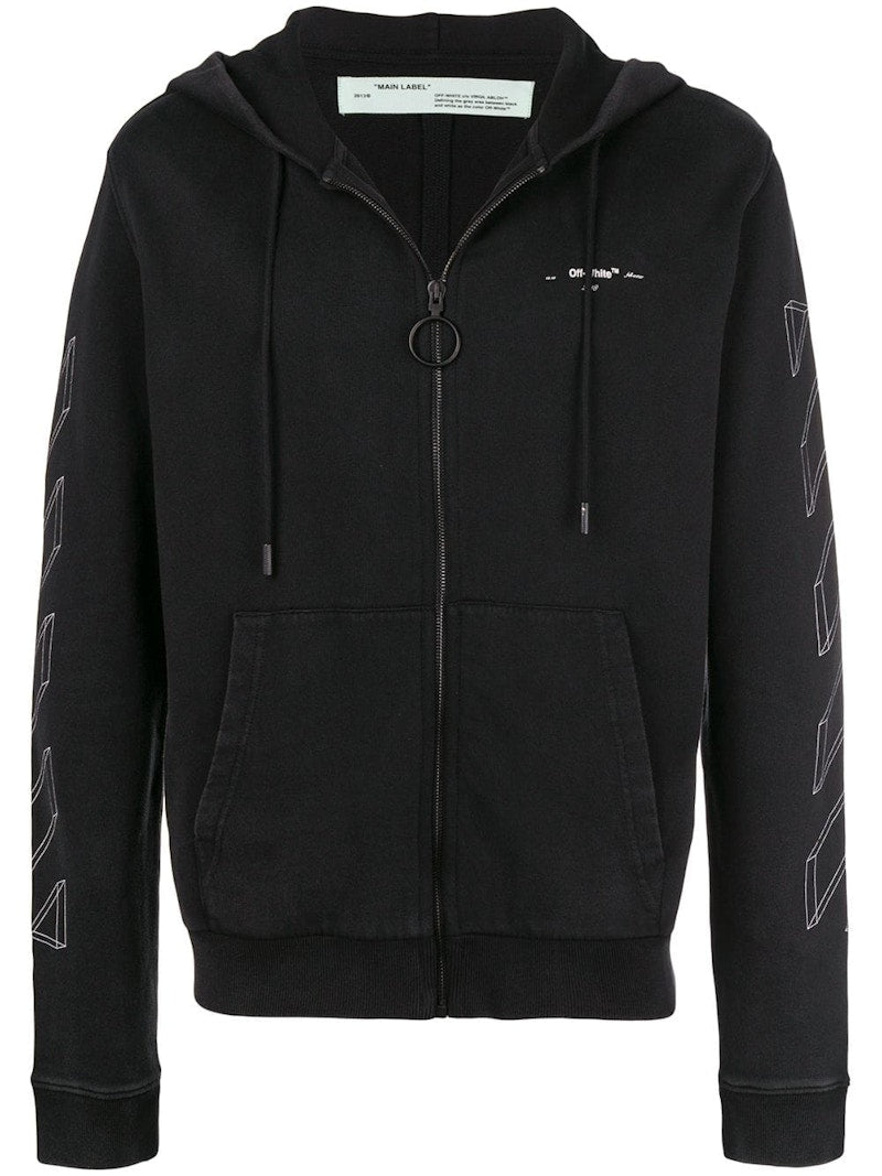 OFF-WHITE 3D Marker Diag Zip Up Hoodie Black/White