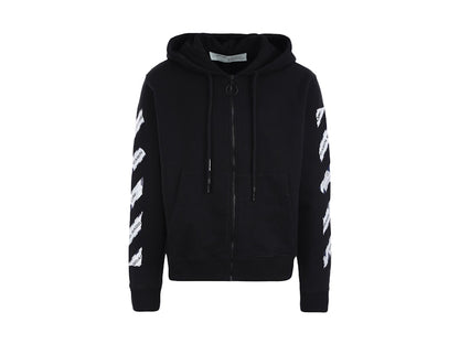 OFF-WHITE Airport Tape Zip Up Hoodie Black