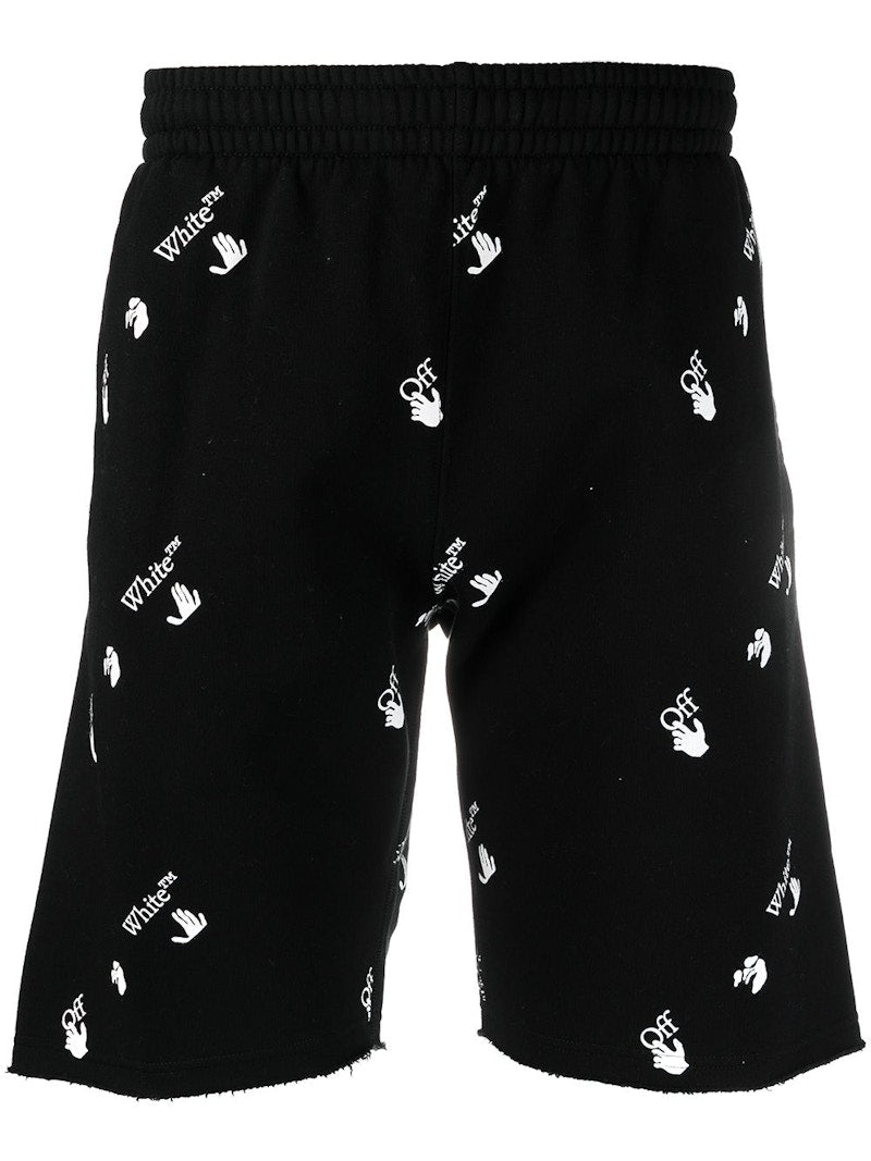 OFF-WHITE All Over Logo Print Shorts Black White