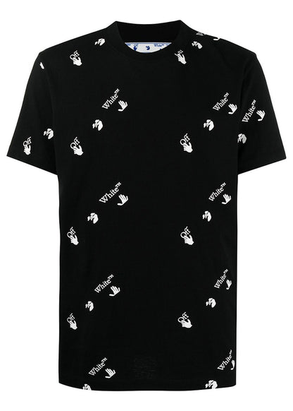 OFF-WHITE All Over Logo Print T-Shirt Black White
