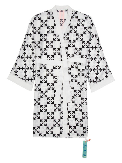 OFF-WHITE Arrow Pattern Silk Robe White/Black