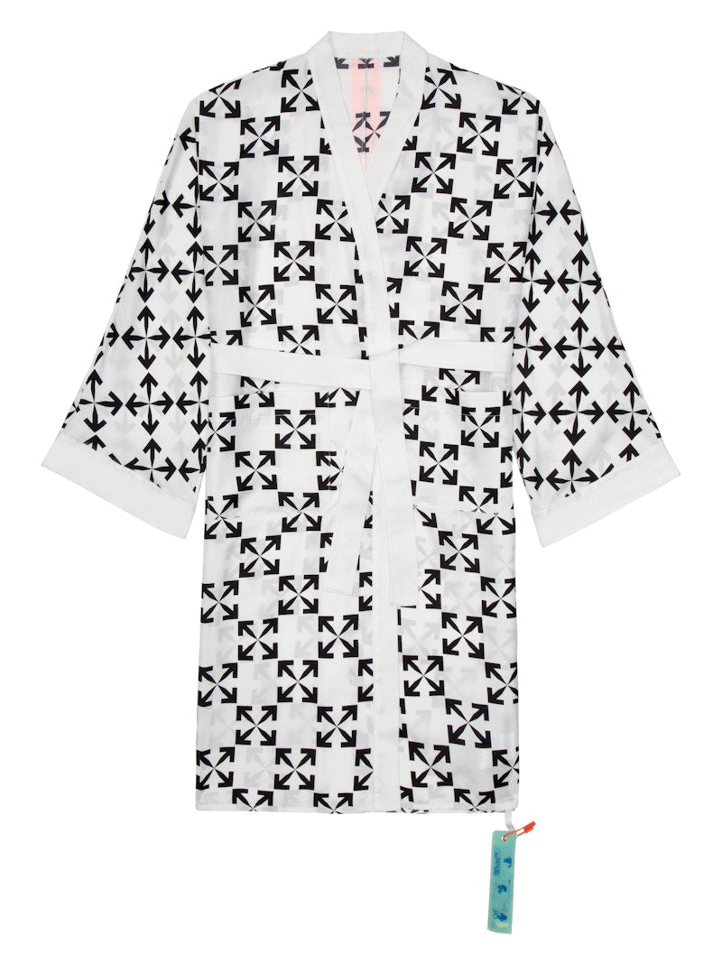 OFF-WHITE Arrow Pattern Silk Robe White/Black