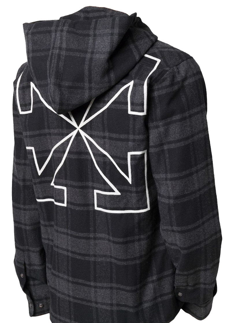OFF-WHITE Arrows Check Hooded Shirt Dark Grey/Grey/White