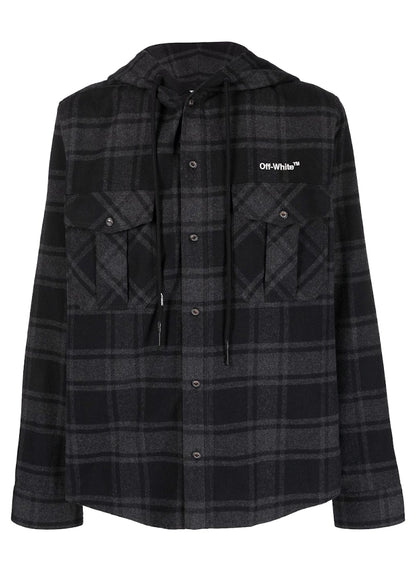 OFF-WHITE Arrows Check Hooded Shirt Dark Grey/Grey/White