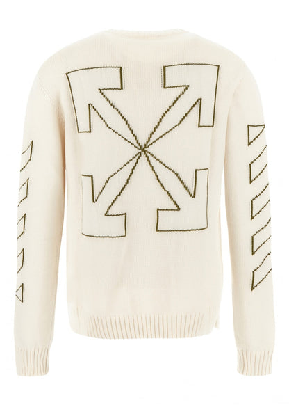 OFF-WHITE Arrows Diag Stripe Knitted Crewneck Cream Green