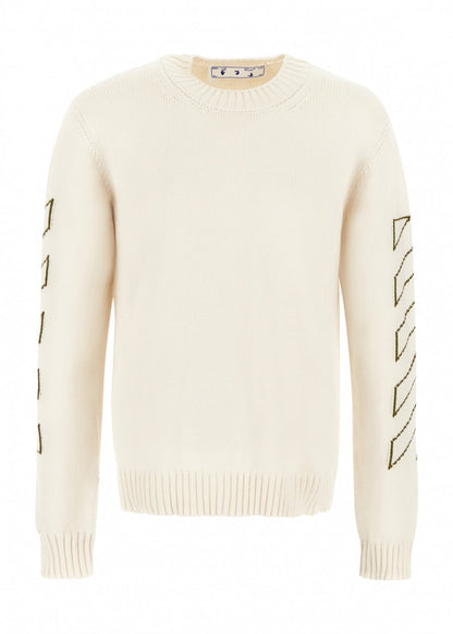 OFF-WHITE Arrows Diag Stripe Knitted Crewneck Cream Green