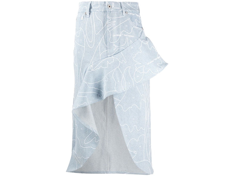 OFF-WHITE Asymmetric All Over Draped Skirt Blue/White