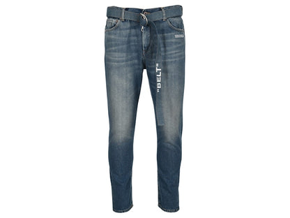 OFF-WHITE Belted Low Crotch Slim Fit Denim Jeans Medium Blue/White