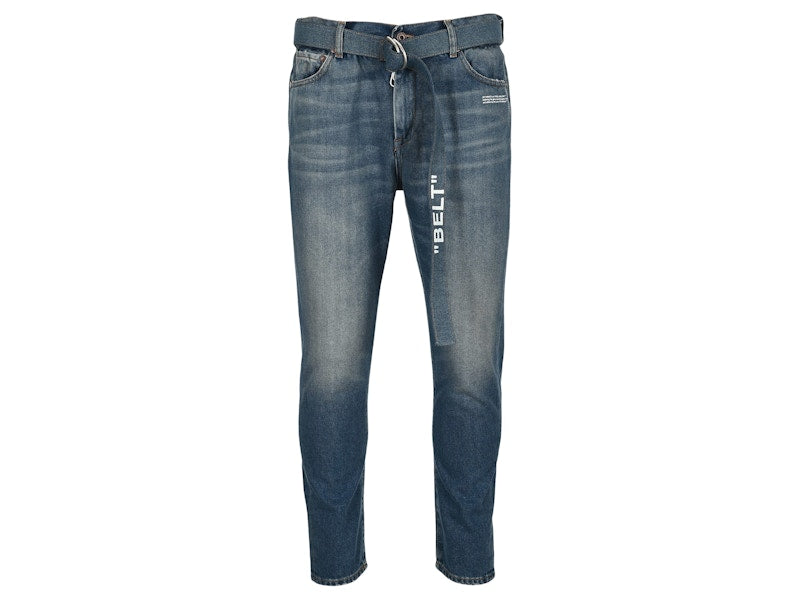 OFF-WHITE Belted Low Crotch Slim Fit Denim Jeans Medium Blue/White