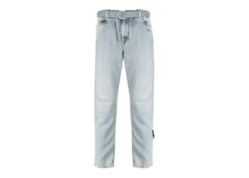 OFF-WHITE Belted Low Rise Slim Fit Jeans Washed Blue
