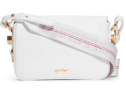 OFF-WHITE Binder Clip Flap Bag Metallic Diagonal Stripe Mini White/Gold