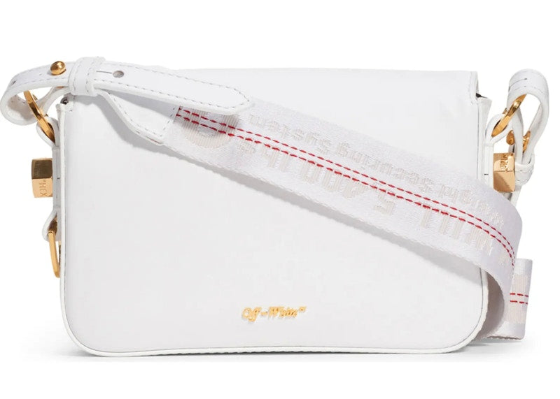 OFF-WHITE Binder Clip Flap Bag Metallic Diagonal Stripe Mini White/Gold