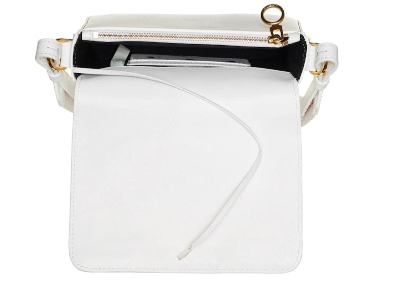 OFF-WHITE Binder Clip Flap Bag Metallic Diagonal Stripe Mini White/Gold