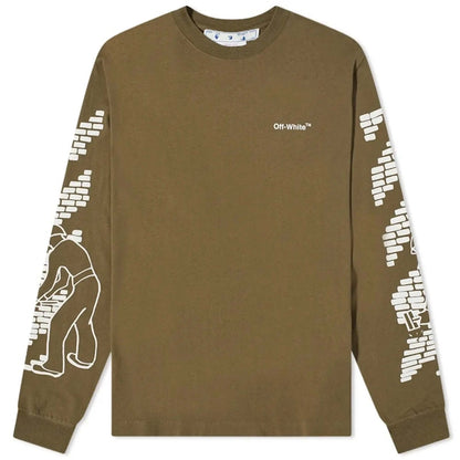 OFF-WHITE Bricks Skate Long Sleeve T-Shirt Army Green/White