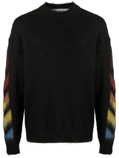 OFF-WHITE Brushed Mohair Diag Stencil Arrows Knit Sweater Black/Rainbow