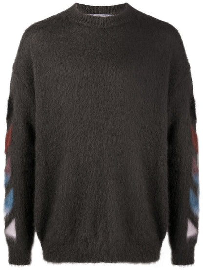 OFF-WHITE Brushed Mohair Diag Stencil Arrows Knit Sweater Grey/Rainbow