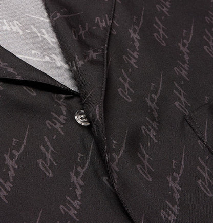 OFF-WHITE Camp Collar Logo Print Silk Shirt Black/Grey