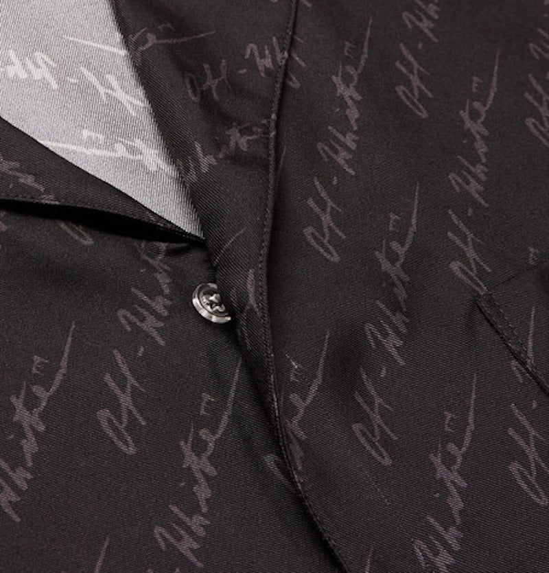 OFF-WHITE Camp Collar Logo Print Silk Shirt Black/Grey