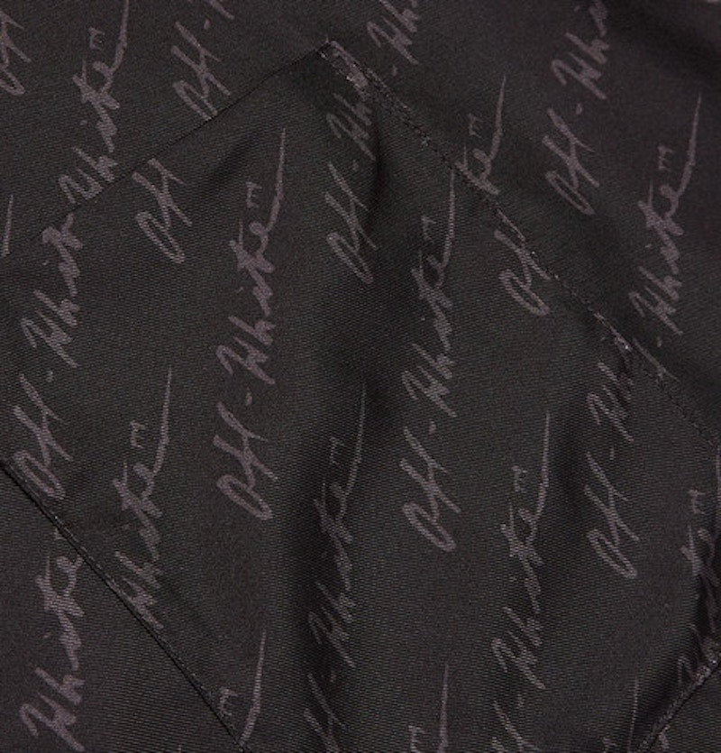 OFF-WHITE Camp Collar Logo Print Silk Shirt Black/Grey