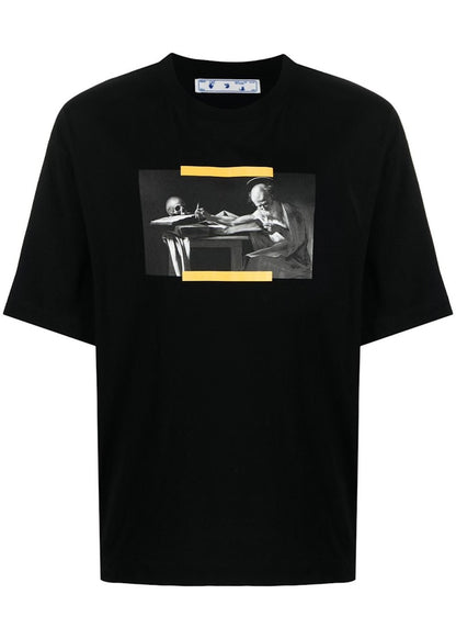 OFF-WHITE Caravaggio Saint Jerome Writing Hands Off Logo Oversized T-Shirt Black Yellow