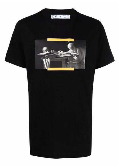 OFF-WHITE Caravaggio Saint Jerome Writing Hands Off Logo Slim Fit T-shirt Black/Yellow